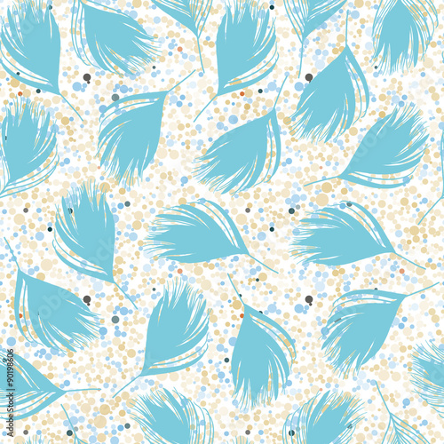 vector seamless pattern with peacock feathers and dots background. Boho style. 
