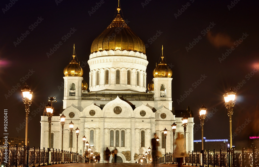 Majestic orthodox Cathedral of Christ Saviour illuminated in the night