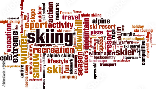Skiing word cloud concept. Vector illustration