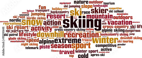 Skiing word cloud concept. Vector illustration photo