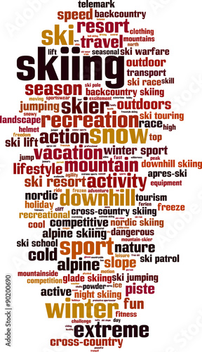 Skiing word cloud concept. Vector illustration