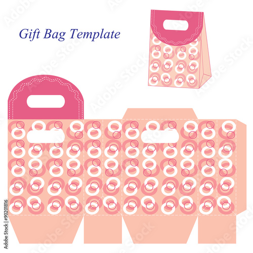 Pink gift bag template with circles