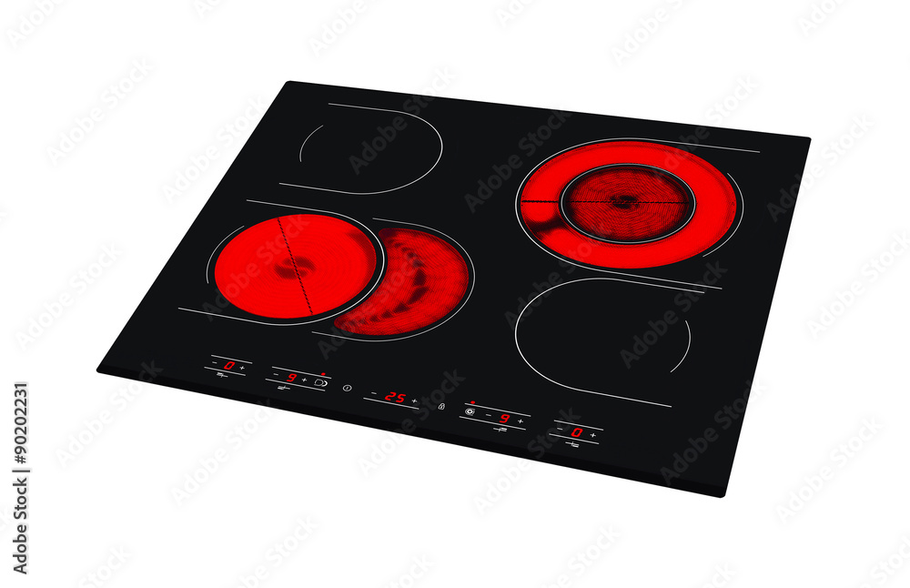 Fototapeta premium Electric hob with ceramic surface and touch control panel isolated on white.