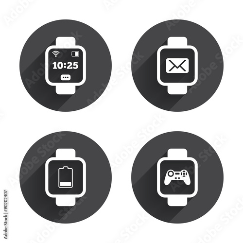 Smart watch icons. Wrist digital time clock.