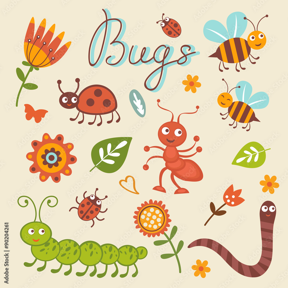 Cute collection of happy little bugs Cute collection of happy little bugs