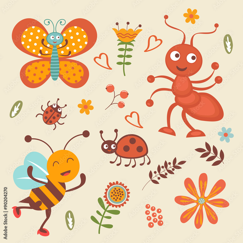 Cute collection of happy little bugs Cute collection of happy little bugs