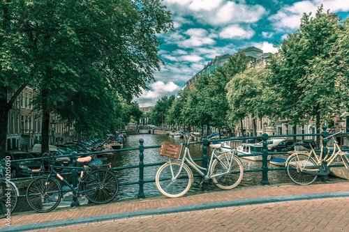 Amsterdam canal, bridge and bicycles