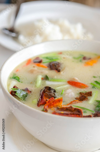 Thai chicken soup in coconut milk