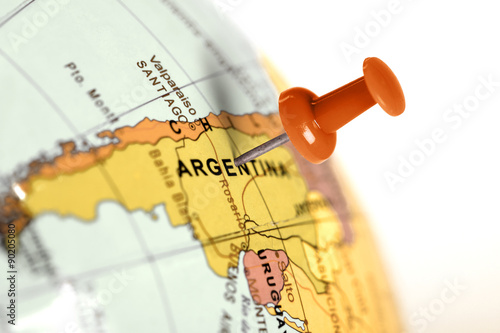 Location Argentina. Red pin on the map. photo