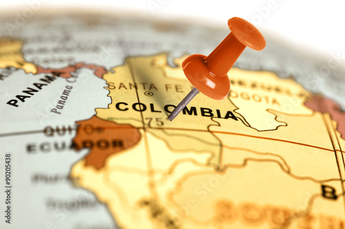 Location Colombia. Red pin on the map. photo