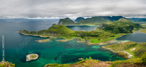 Panorama view from Offersoykammen, Lofoten islands, Norway