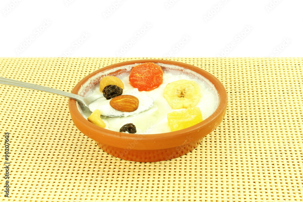 Homemade curd yogurt sour cream or indian dahi in pot