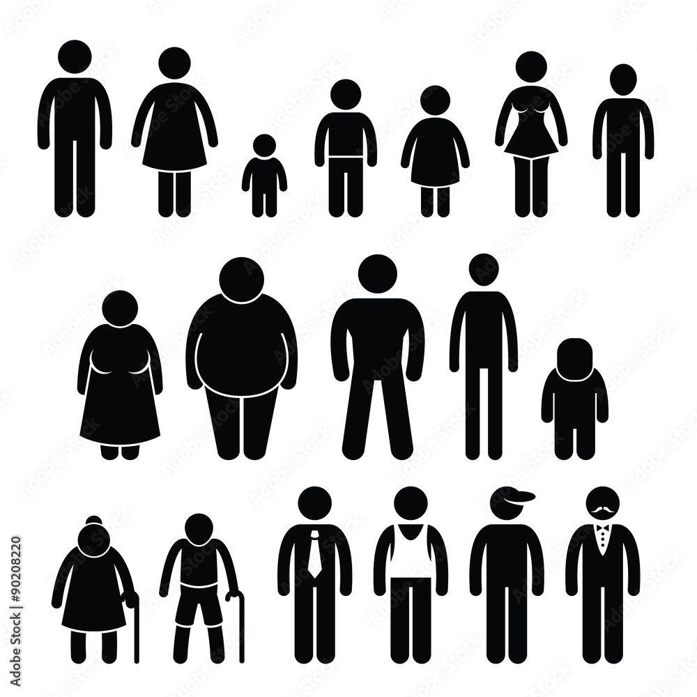 People Character Man Woman Children Age Size Stick Figure Pictogram