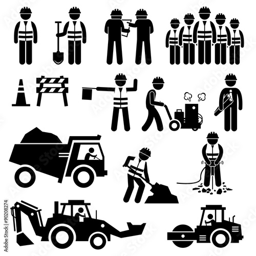 Road Construction Worker Stick Figure Pictogram Icons
