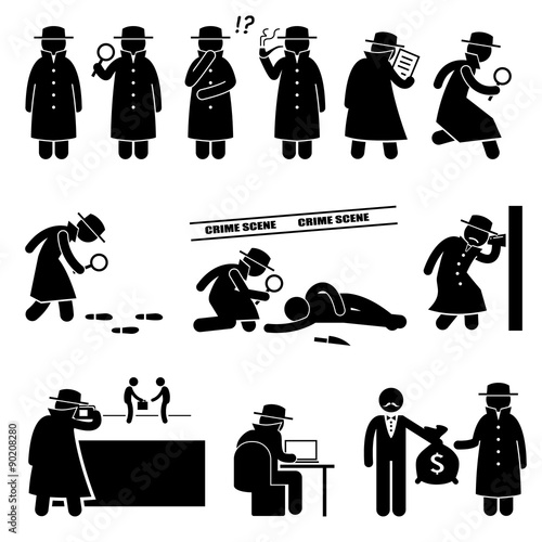Detective Spy Private Investigator Stick Figure Pictogram Icons