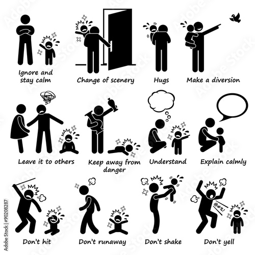 How to Handle Kid Child Tantrum Outburst Stick Figure Pictogram Icons