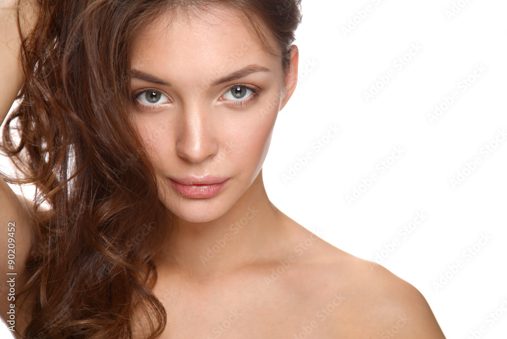 Close up portrait of beautiful young woman face. Isolated on Close up portrait of beautiful young woman face. Isolated on