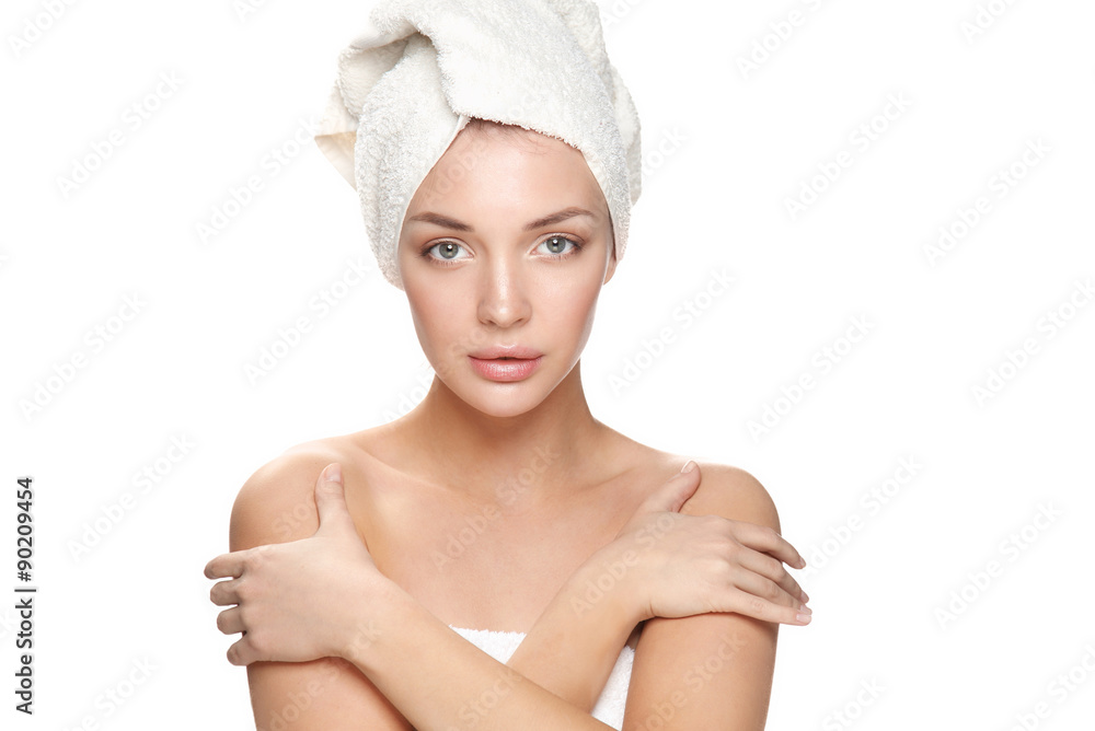 Beautiful woman with a towel on his head Beautiful woman with a towel on his head