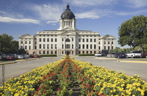 Summer flower-bed leading to South Dakota State Capitol and complex, Pierre, South Dakota, was built between 1905 and 1911