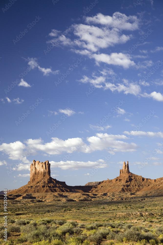 Red buttes and colorful spires of Monument Valley Navajo Tribal Park, Southern Utah near Arizona border
