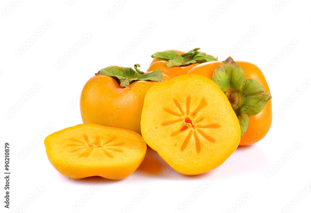  Fresh persimmons on white background