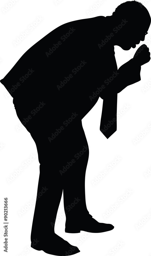 Silhouette of a businessman in a suit leaning over and coughing into his fist. Silhouette of a businessman in a suit leaning over and coughing into his fist.