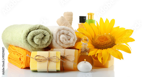 Fototapeta Naklejka Na Ścianę i Meble -  Spa treatments and flower isolated on white