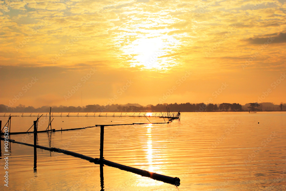 Sun rise in the morning at Phayao river, the Northern of Thailand
