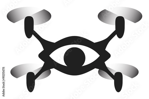 Drone quadcopter like spy eye. Pictogram black and white symbol.