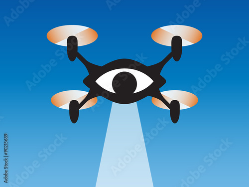 Drone eye watching you. Quadcopter symbol in flat design. Vector illustration.