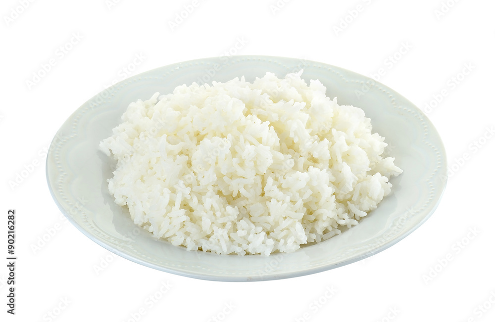 Rice with white plated isolated on the white background