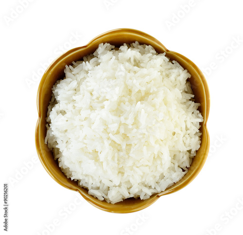 Rice in a bowl isolated on a white background