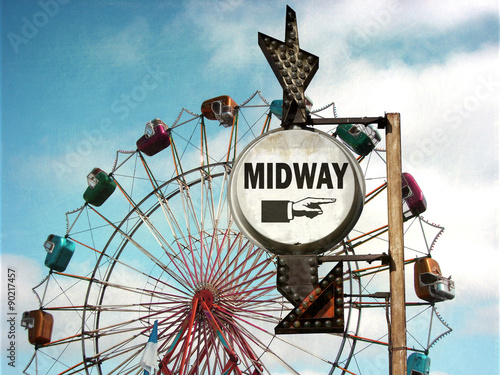Billede på lærred aged and worn vintage photo of midway way sign at carnival