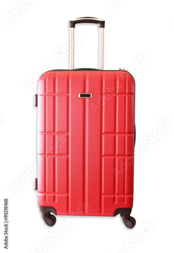 image of red elegant travel luggage isolated on white 