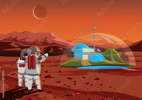 Space home on Mars. The base humans in space. Vector