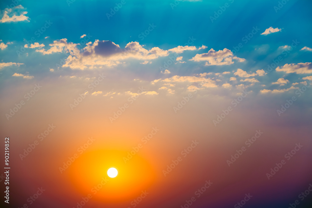 Sky, Bright Blue, Orange And Yellow Colors Sun Sunset Sunrise Wi