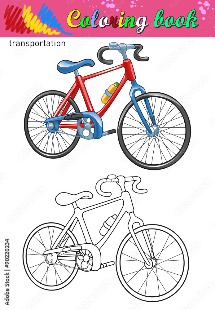 Coloring of bicycle. Coloring book for kids. Color ant outline bike drawing  isolated on white background. Stock Illustration | Adobe Stock
