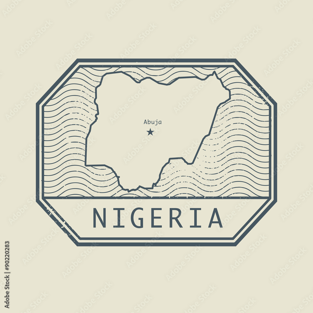 Stamp with the name and map of Nigeria