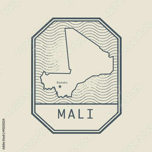 Stamp with the name and map of Mali