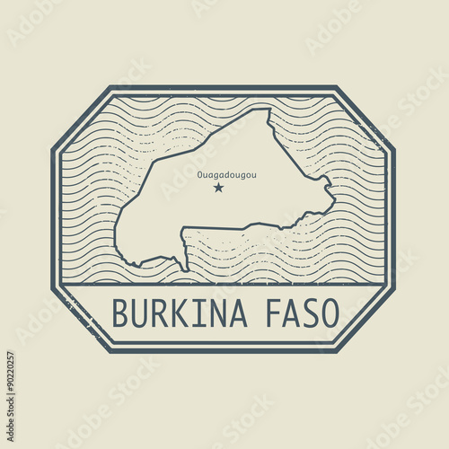 Stamp with the name and map of Burkina Faso