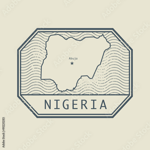 Stamp with the name and map of Nigeria