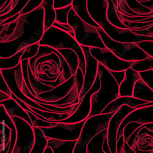 beautiful seamless pattern in roses with contours.