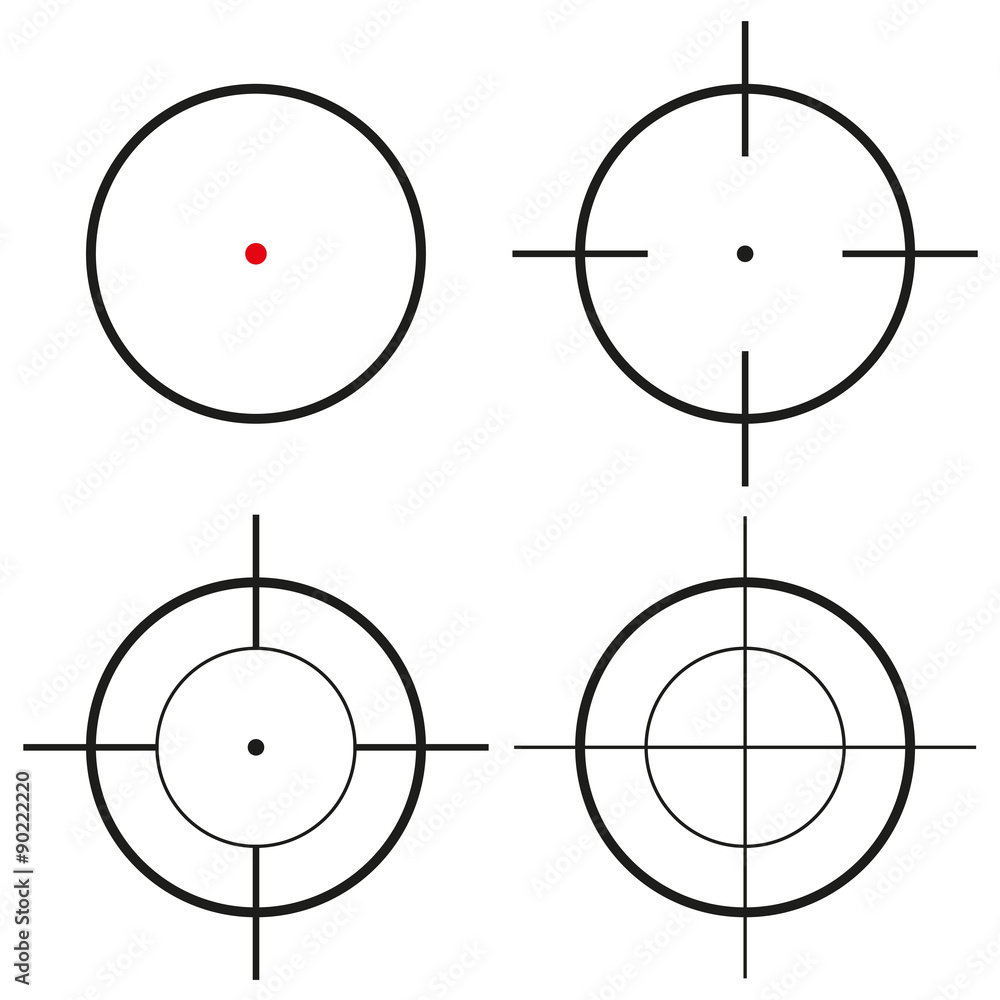 Collection of 4 isolated round crosshairs Collection of 4 isolated round crosshairs