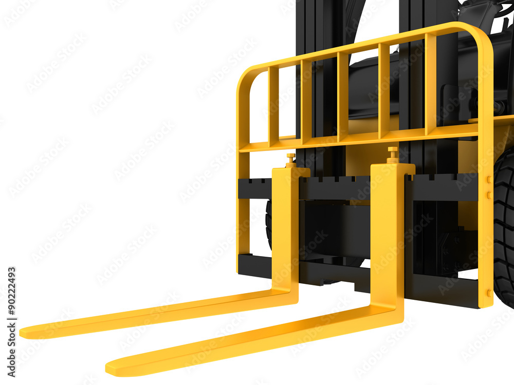 View close-up forklift truck cargo isolated on white background View close-up forklift truck cargo isolated on white background