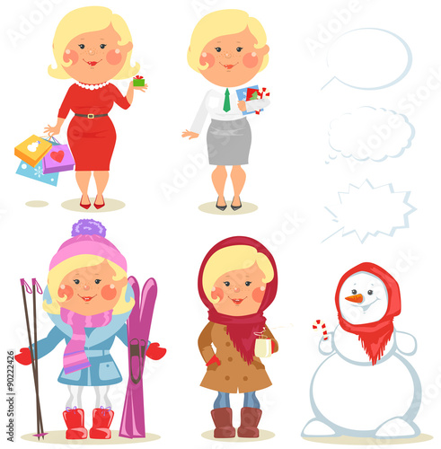 Winter holidays set of cartoon women © nataliahubbert