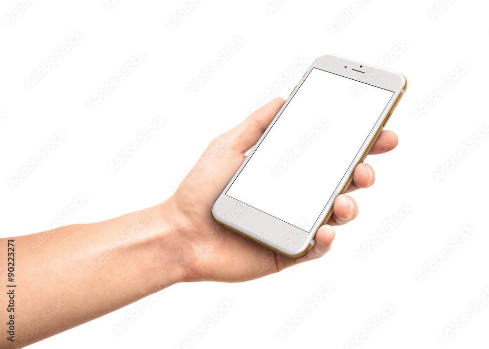 Man hand holding the white smartphone with blank screen. Man hand holding the white smartphone with blank screen.