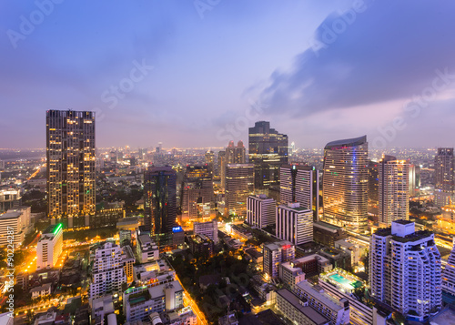 Bangkok cityscape , Aerial view of Bangkok modern office buildings, condominium in Bangkok city downtown 