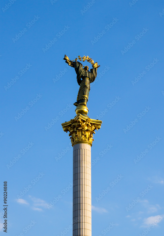 Monument of Independence of Ukraine on blue sky background in Kiev
