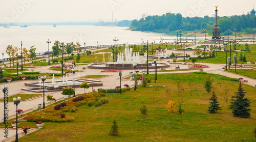 City embankment of the Volga with fountains in Yaroslavl