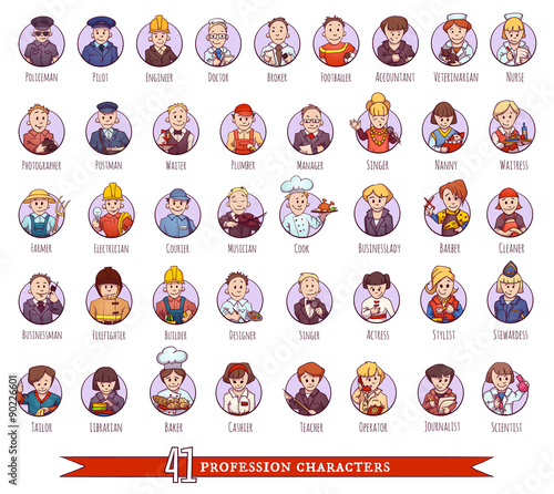 Vector set of business people, such as policeman, doctor, worker